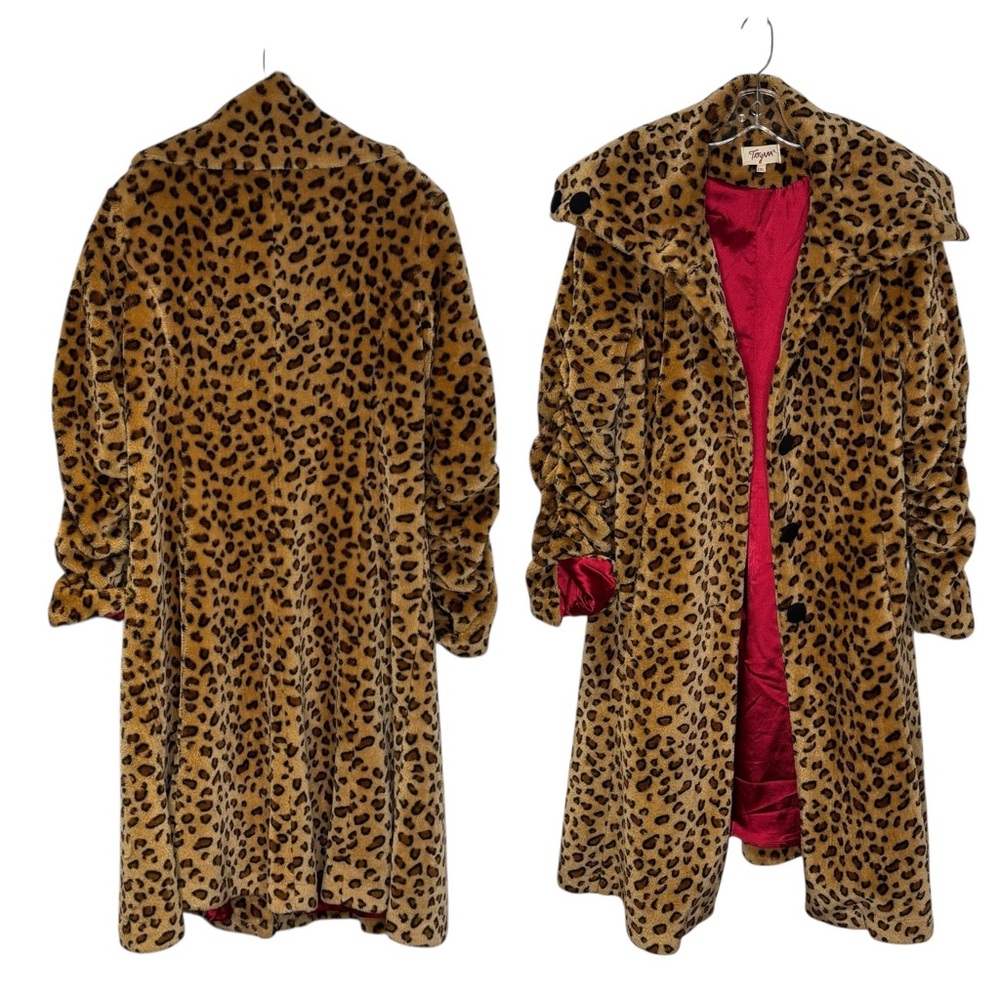 Tatyana Leopard Print Teddy Jacket with red satin lining